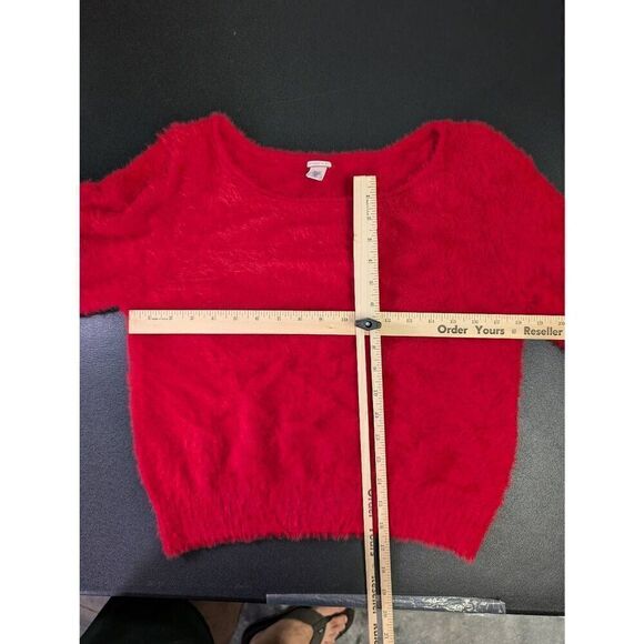 Victoria's Secret Fuzzy Sweater Red Holiday Pullover Top Rib Trim Long Sleeves W - Picture 5 of 5